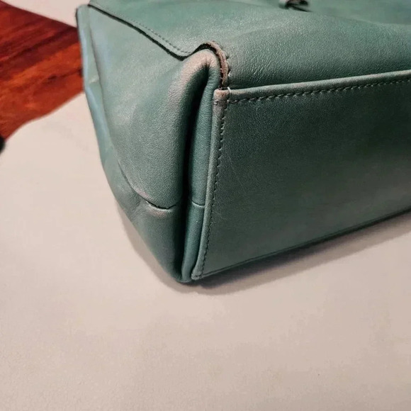 Aqua Vegan Leather  Tote Shoulder Bag with Lots of Pockets - Medium Size - Picture 8 of 16